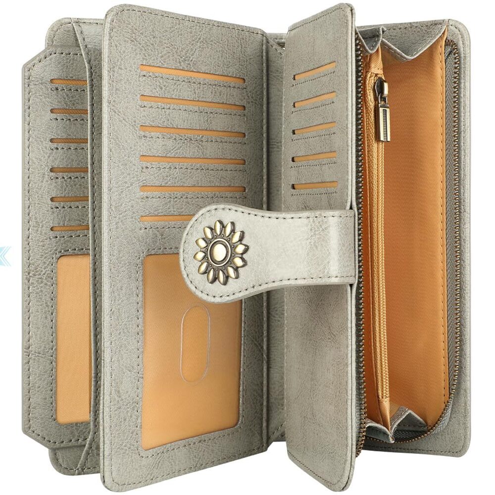 5152 Large Capacity Leather Rfid Blocking Wallets Wristlet Clutch Card View 3